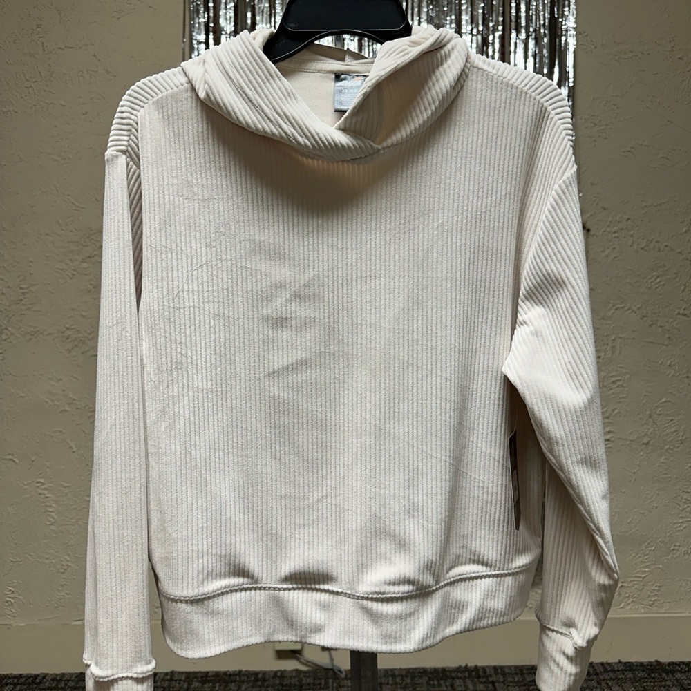 NWT Women's Cream Ribbed Hoodie Sweater Size XS